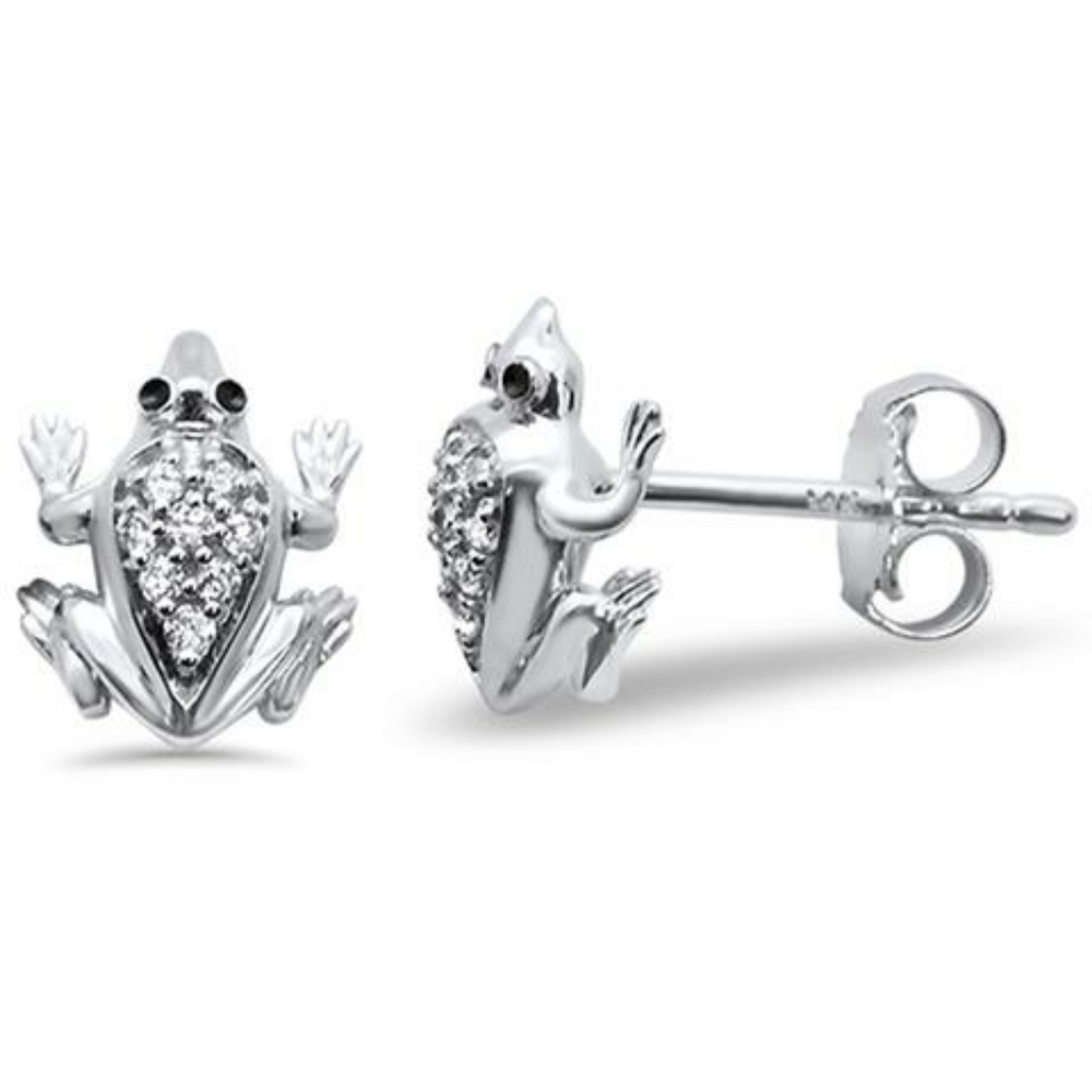 .08ct 14kt white gold trendy frog stud earrings